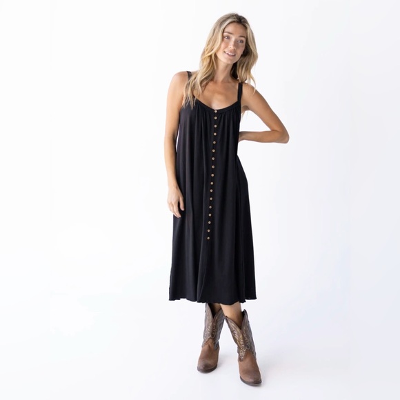 NATURAL LIFE Dresses & Skirts - Natural Life Relaxed Button Down Midi Dress - black